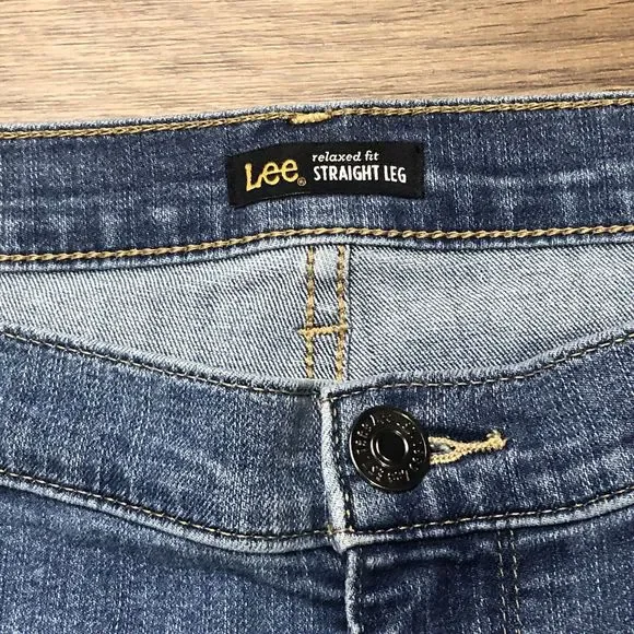 Lee womens relaxed fit straight jeans size 12 SHORT stretch BLUE wash - Picture 8 of 14
